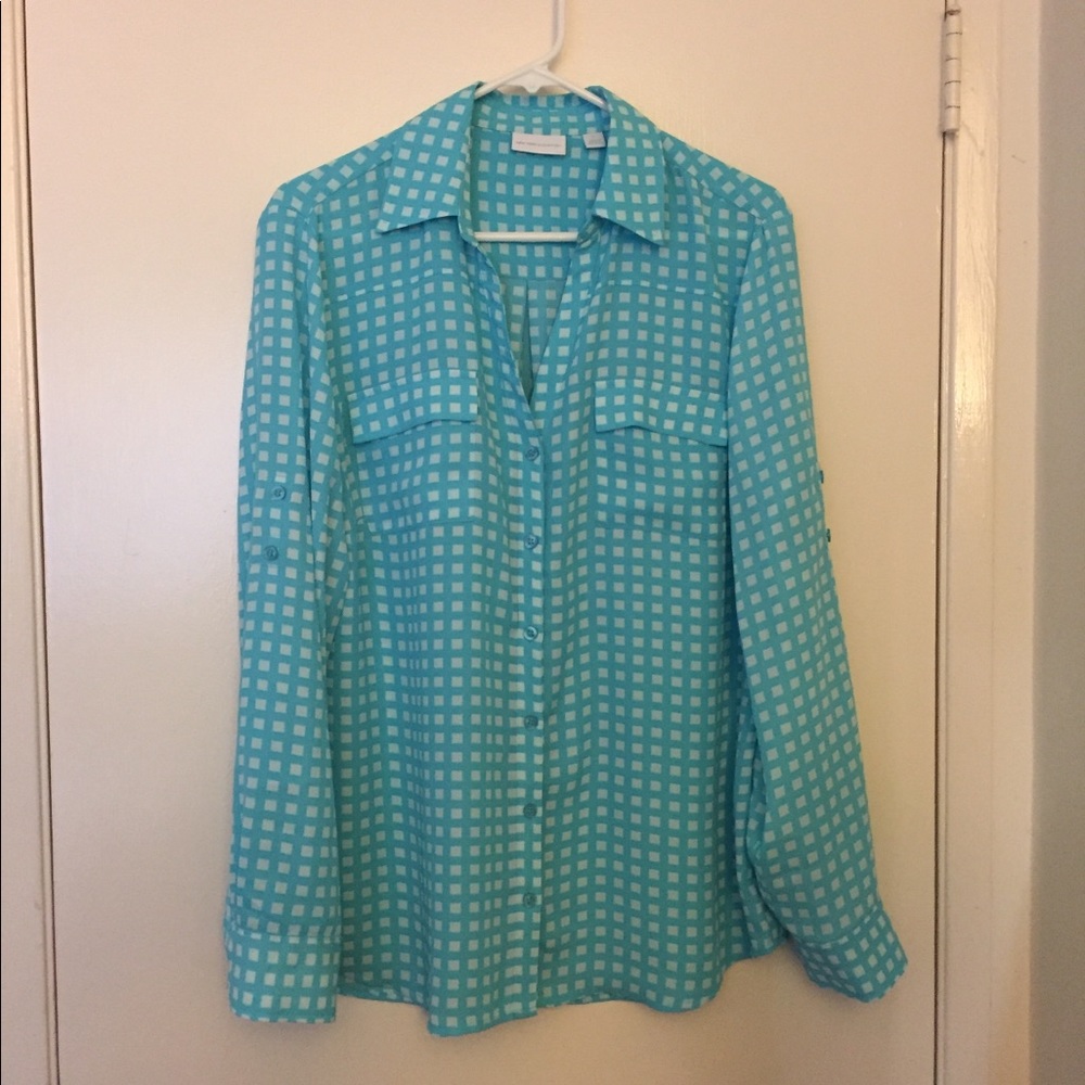 New York & Company - Blue Checkered Blouse - XL